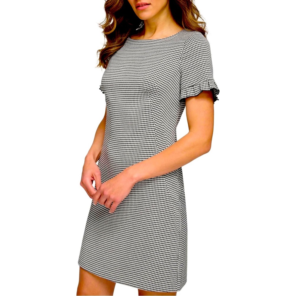 Tommy Hilfiger Shift Dress with Ruffle Sleeve (Houndstooth)